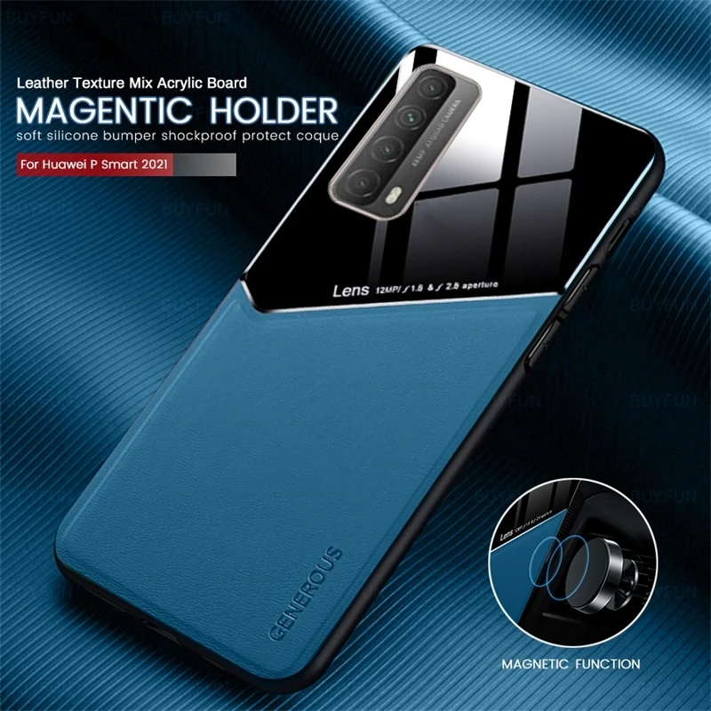 Чехол для huawei psmart 2021 автомобильный магнитный держатель кожаный текстурный чехол на hauwei p smart 2021 мягкая силиконовая рамка ударопрочный чехол