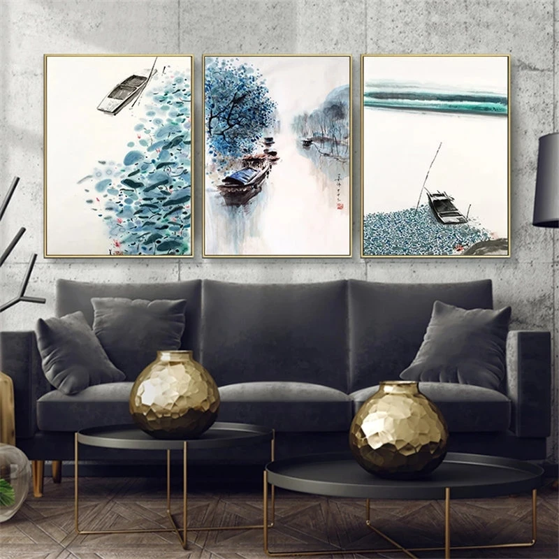 

Traditional Chinese Water Ink Drawing Lotus Pond Scenery Wall Picture Home Decoration Canvas Painting Wall Art Modern Posters
