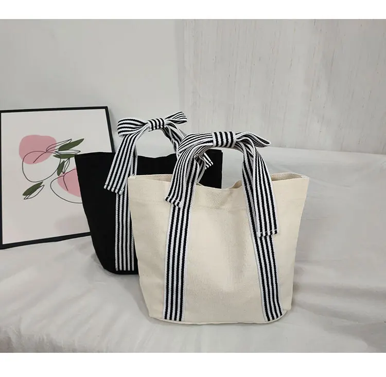 Женские новые сумки модная трендовая простая Холщовая Сумка с бантом маленькая