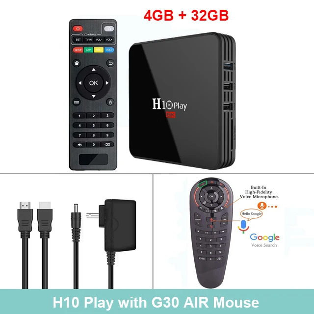4GB 32GB G30 H10 Play tv Box Android 9,0 4 ГБ 32 ГБ 64 Гб Smart tv BOX Allwinner H6 четырехъядерный 6K HDR 2,4 ГГц Wifi Google плеер телеприставка - Цвет: 4GB 32GB G30