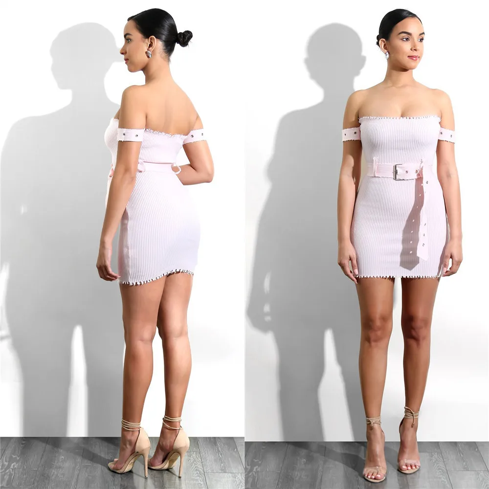 Bkld ярко розовый короткий рукав Для женщин плеча ремень обтягивающее платье мини