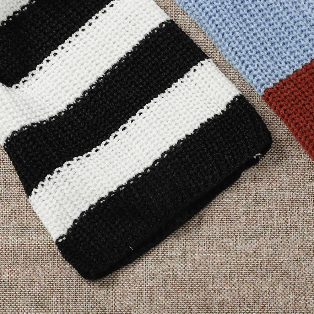 

Fashion Women Striped Sweater Autumn Winter O Neck Long Sleeve Sweater Loose Knit Pullover Patchwork pull femme jersey mujer