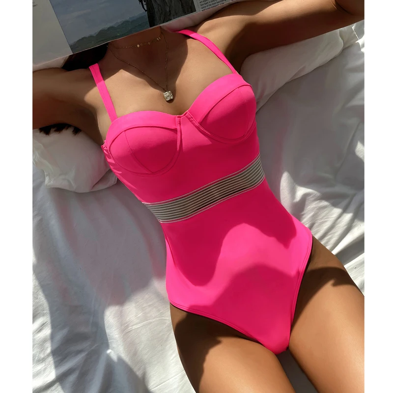 

Купальник с эффектом пуш-ап, боди на косточках, однотонный купальный костюм, цельный сексуальный Монокини, летняя пляжная одежда, Бразильский купальный костюм для женщин