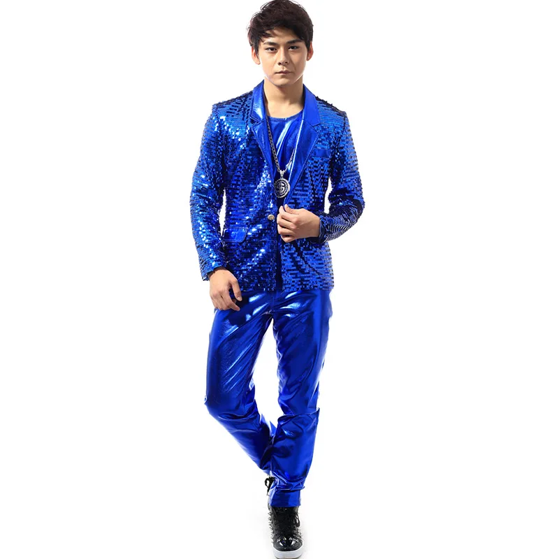 Ночной клуб костюм певица синий с пайетками рейв одежда фестиваль наряд DS Dj