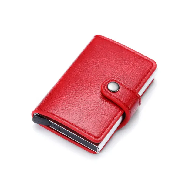 Red YM0609 Bycobecy держатель для карт бумажник на кнопке RFID Блокировка винтажные кошельки Кредитная карта всплывающая защитная карта чехол тонкий Противоугонный держатель ID - Цвет: Red YM0609