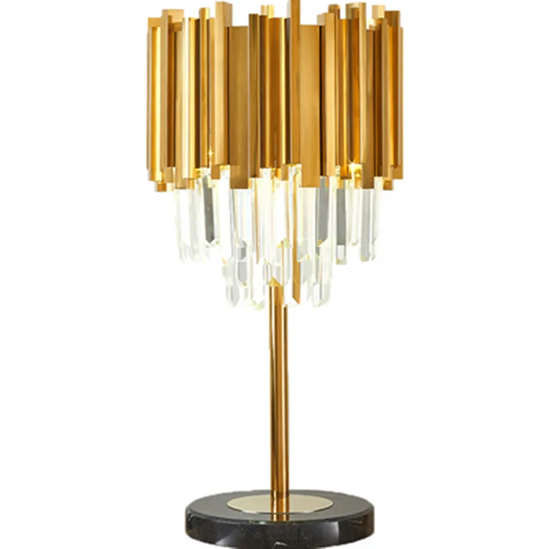 

Modern Bedroom Table Lamp Gold Polished Steel Crystal Desk Decor Light fixtures Living Dining Room luminaria de mesa