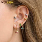 Минималистичные ювелирные изделия из серебра 925 пробы, Крошечные маленькие красочные CZ милое симпатичное животное динозавры, серьги-гвоздики, Позолоченные 925