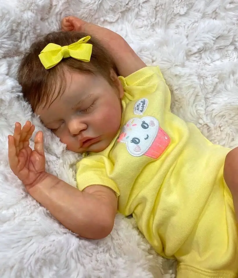 

NPK 45CM reborn baby newborn doll TwinB sweet baby girl in yellow dress real soft touch collectible art doll Christmas Gift