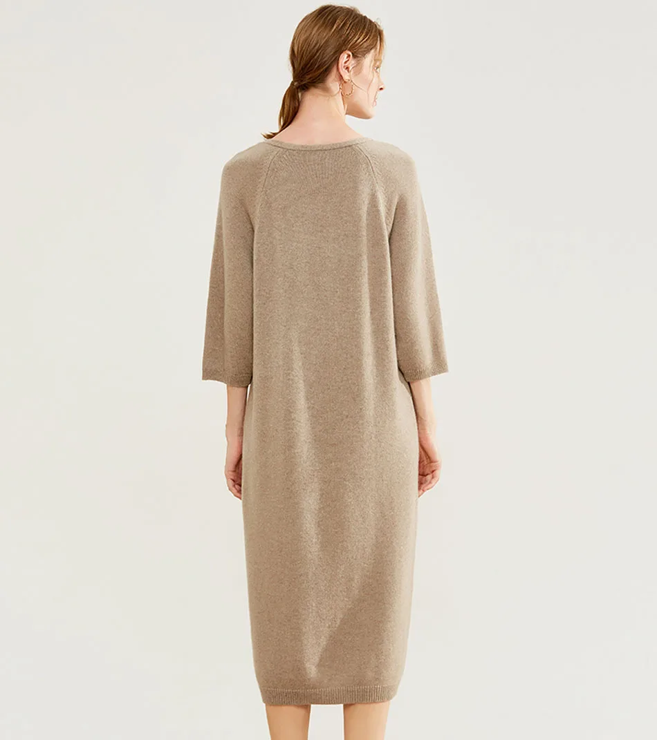 YJMY Inner Mongolian Cashmere Платье женское с v-образным вырезом ребристые манжеты подол весна осень вязаный свитер в магазине Slava