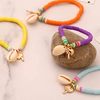 bohemian style colored handmade soft ceramic bracelet fashion simple natural shell metal coconut tree pendant ladies accessories