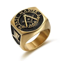 vintage gold color stainless steel rings for men free mason freemasonry big punk titanium male ring jewelry mens