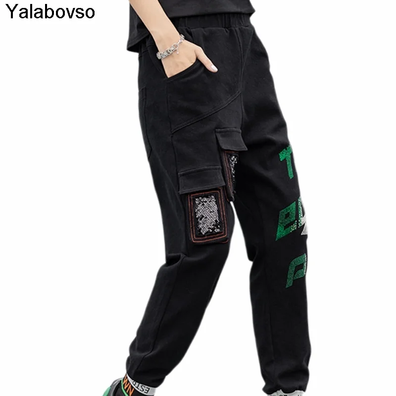 

Women Punk Hip Hop Trousers Black Denim Trousers Ladies Casual Harem Pants Female Printed Loose Jeans 2021 Autumn Letter
