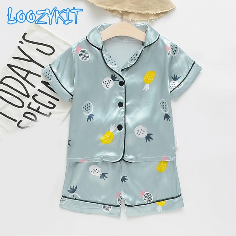 Пижамный комплект детский Шелковый рубашка с коротким рукавом и шорты нижнее