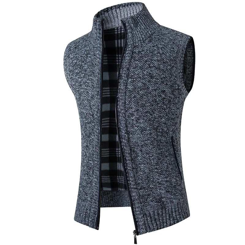 Autumn and Winter Men's Vest Sleeveless Sweater pure color Casual  Zipper Cardigan Warm slim new Spring Menswear