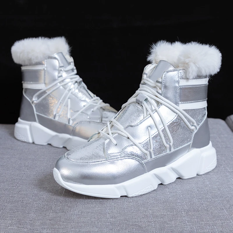 Кроссовки спортивные женские зимние на толстой подошве модные длинные плюшевые