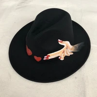 simple women men wool print vintage gangster trilby felt fedora hat with wide brim gentleman elegant lady winter autumn jazz cap