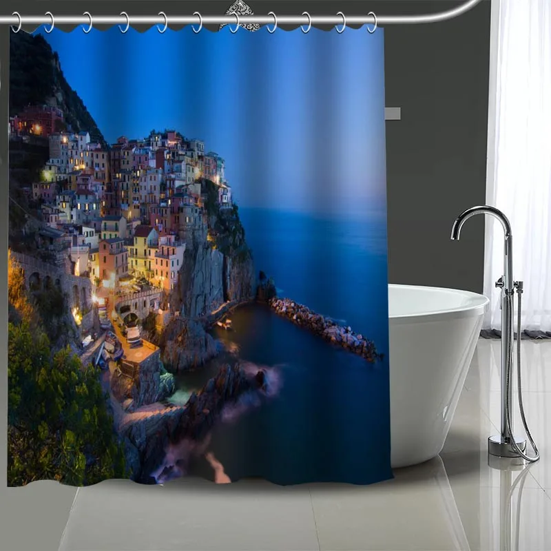 

CinqueTerre Custom Pattern Polyester Bath curtain Waterproof Shower Curtains DIY Bath Screen Printed Curtain for Bathroom