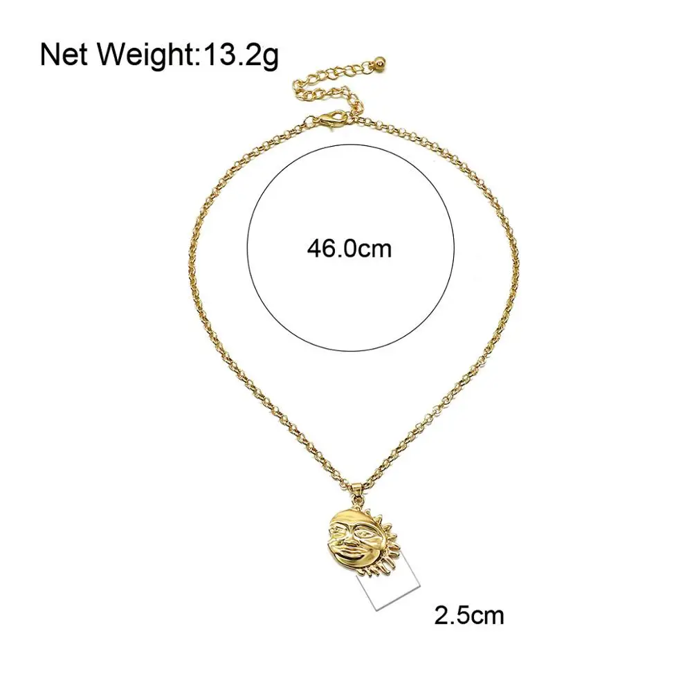 

Lifefontier Minimalist Simple Head Coin Long Chain Necklace Carved Sunshine Pendant Necklaces For Female Choker Gift Jewelry