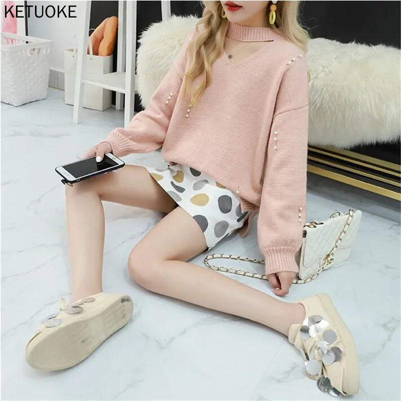 

Свободный вязаный свитер с V-образным вырезом, Женский пуловер оверсайз с длинным рукавом, свитер, женская верхняя одежда, новинка на весну и...