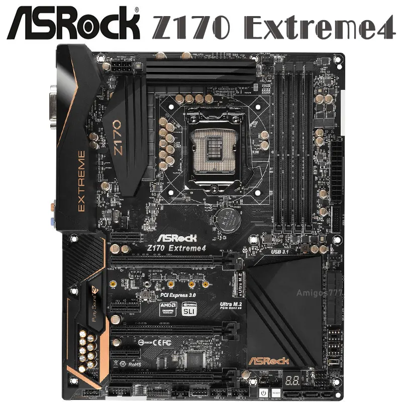 Verkaufen Mainboard ASRock Z170 Extreme 4 LGA 1151 64GB OC Ddr4 6th USB 3,1 PCI-E 3,0 X16 M.2 Für Desktop Intel Z170 ATX Motherboard Verwendet