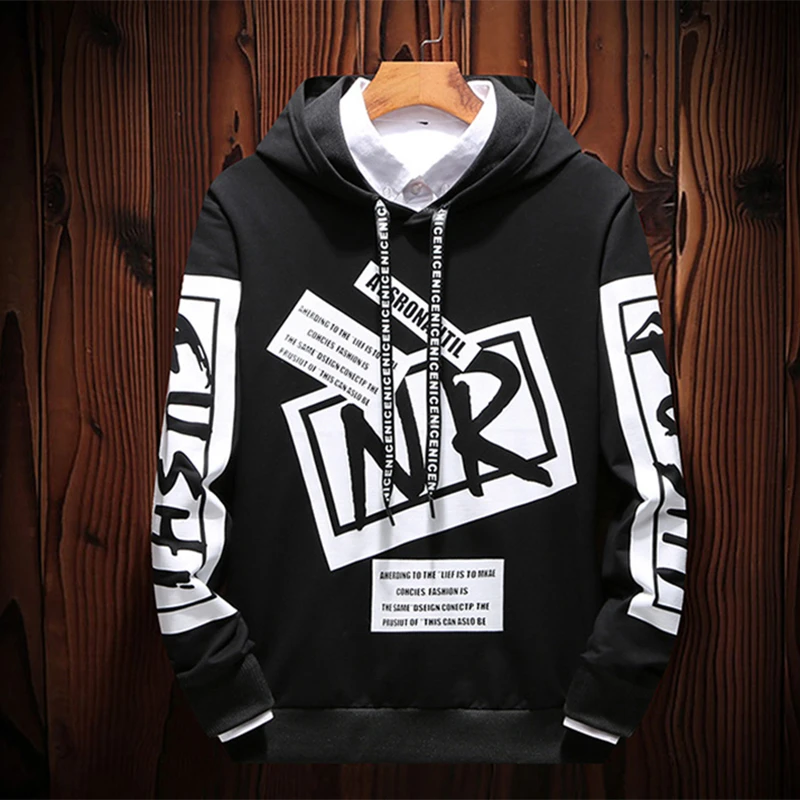 

Уличная Толстовка в стиле хип-хоп, мужская черно-белая толстовка с длинным рукавом, Мужской пуловер с буквенным принтом, мужская толстовка с капюшоном