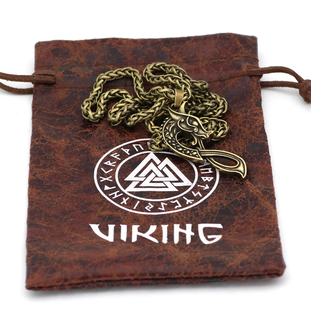 Мужские скандинавские ожерелья с головой дракона в стиле панк-викингов |