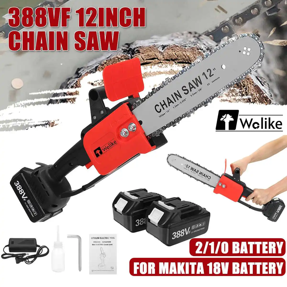

388VF 22980mAh Brushless Electric Chainsaw 12inch Cordless Garden Logging Power Tool Wood Tools Rechargeable For Makita Battery