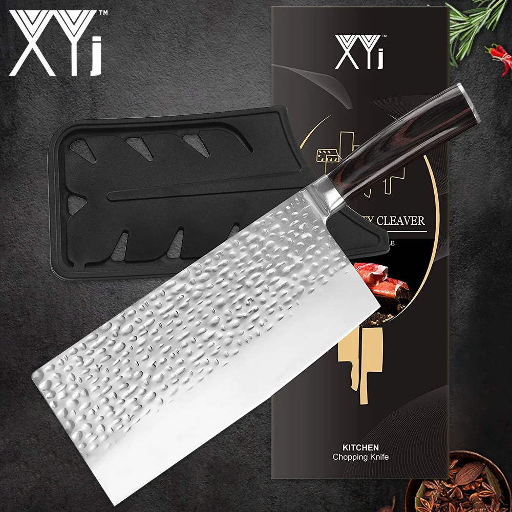 

XYj 7'' INCH Cleaver Butcher Chopper Stainless Steel Sharp Blade Meat Fish Gift Box Meat Fish Cutter Knife Cover Accessory