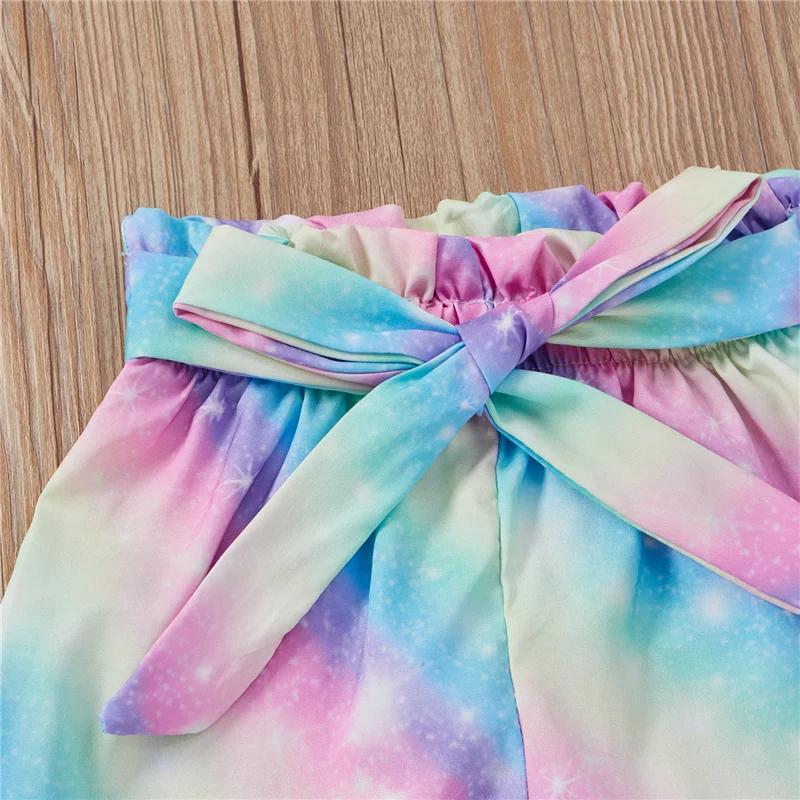 

2Pcs Kids Summer Tracksuit, Solid Color Button-Open Flounce Tank Tops + Starry Shorts for Girls, 6 Months to 4 Years