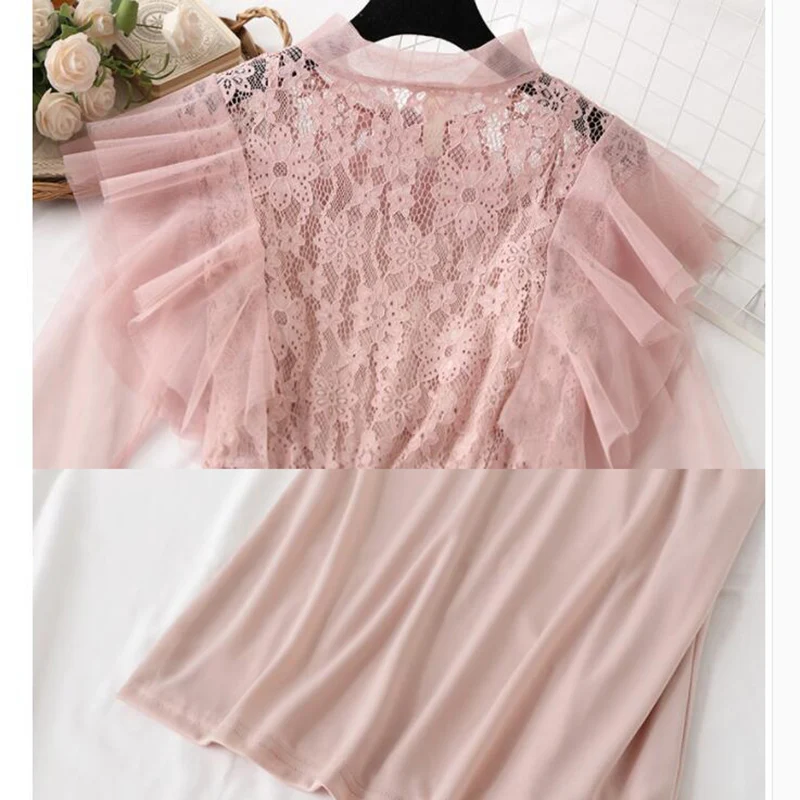 

Long-Sleeved Party Dresses Women Ruffle Sweet Mesh Midi Dress Female 2021 Spring Summer Lace Dress Vestidos Two-piece Suit