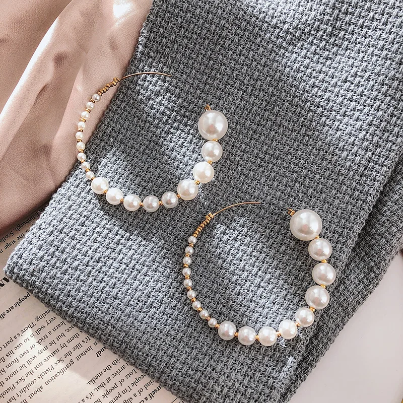 

SJGU-310 Korean White Imitation Pearl Circle Hoop Earrings For Women Round Faux Pearl Big Statement Earings Boho Wedding Jewelry