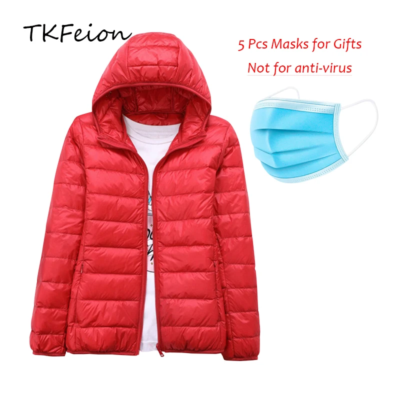 Женская куртка с капюшоном ультратонкая теплая на 90% утином пуху размера плюс 7XL