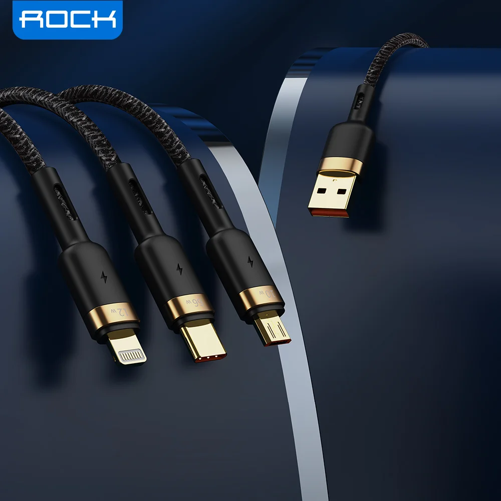 

USB-кабель ROCK 3 в 1, 66 Вт, Тип C, Micro USB