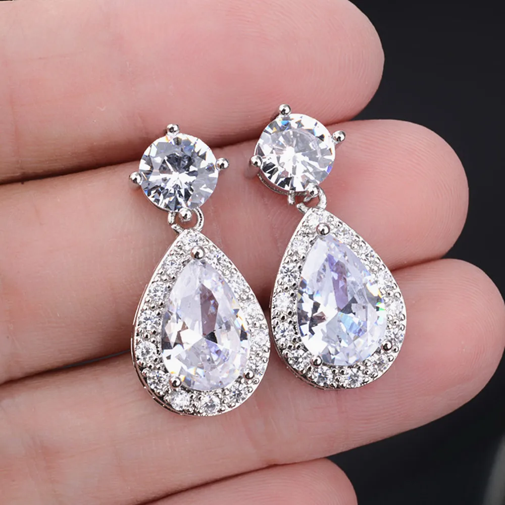 

Vintage Royal Blue Crystal Sapphire Gemstones Diamonds Drop Earrings For Women White Gold Silver Color Jewelry Bijoux Party Gift