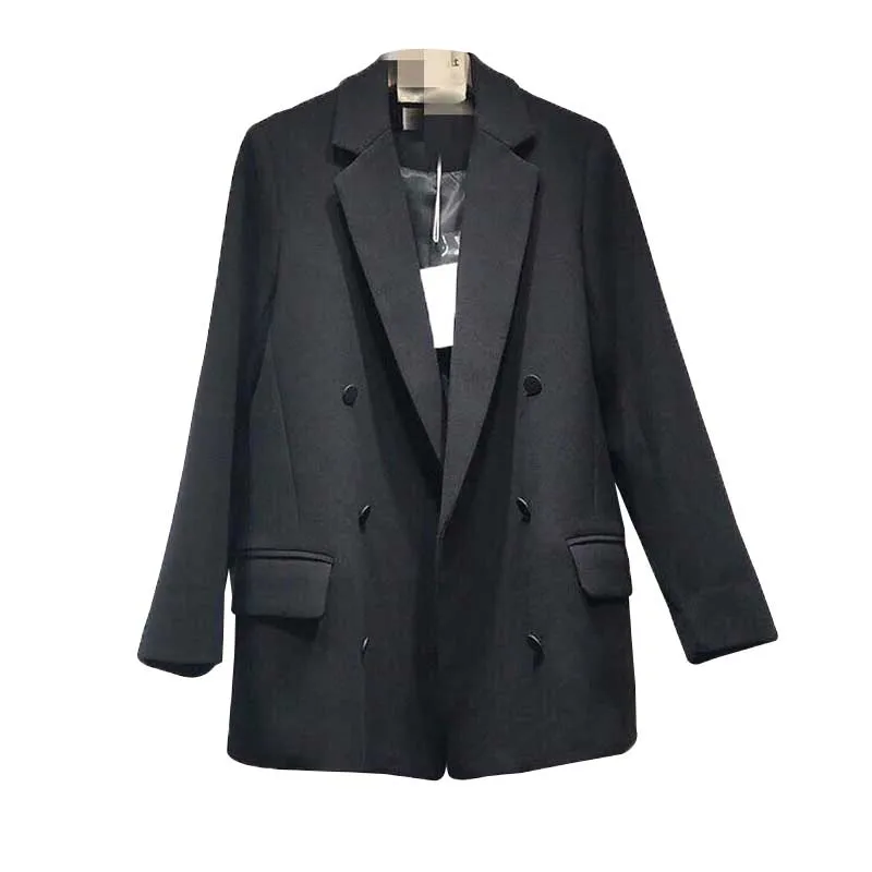 Женский двубортный Блейзер однотонная одежда из хлопка и полиэстера с длинными