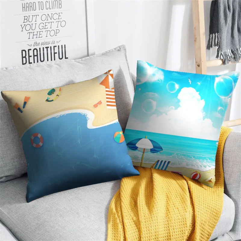 

Creative Beach Abstract Cushion Covers 45x45cm Home Office Sofa Waist Pillow Covers Polyester Peach Skin Decorative Pillowcase