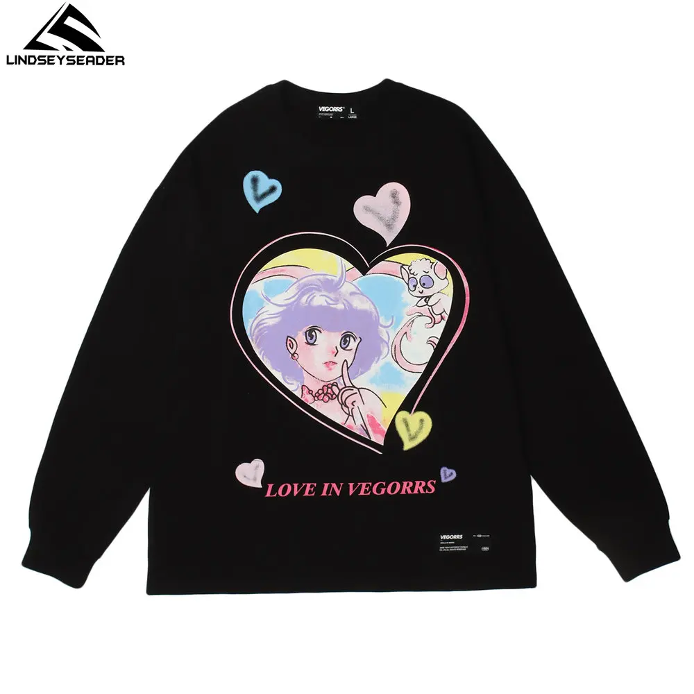 

T-shirt for Men Japanese Anime Girl Printed Hip Hop Oversized Streetwear Harajuku Long Sleeve T Shirt Cotton Tops Men Clothing