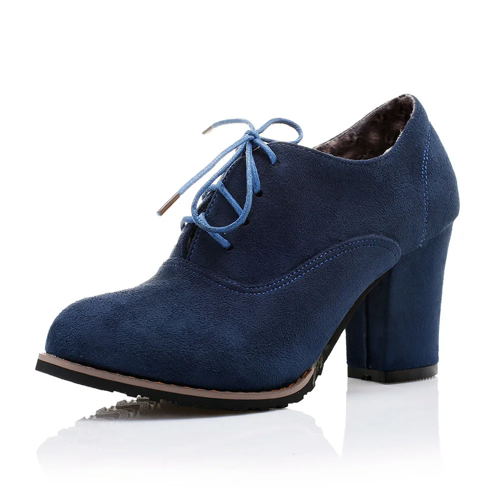 Sarairis Large Size 31-48 Autumn Fashion Ladies High Heels Shoelaces Shoes Woman Casual Office Lady Pumps Women Booties - Цвет: blue no fur
