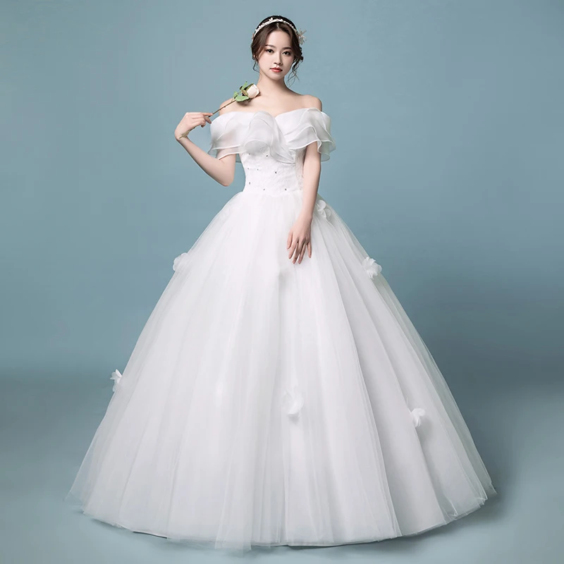 beach wedding dresses Cheap Wedding Dress Korean Style off the Shoulder Gown Ruffles marriage bride dress vestidos de novia robe de mariee wedding dress for women