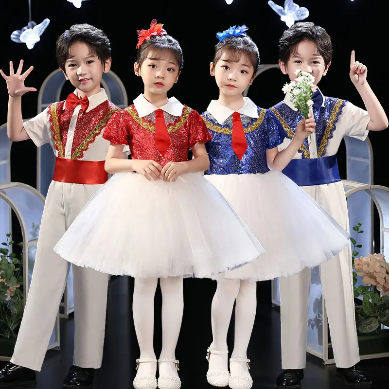 

Детское танцевальное платье для мальчиков и девочек, газовая юбка, для ведущих учеников начальной школы, принимают рождественские костюмы