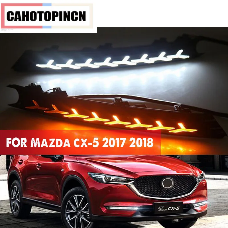 2 pcs For Mazda CX-5 CX 5 2017 2018 12V LED DRL Daytime Running Light Fog Lamp Decoration with Flowing Turn Signal style Relay