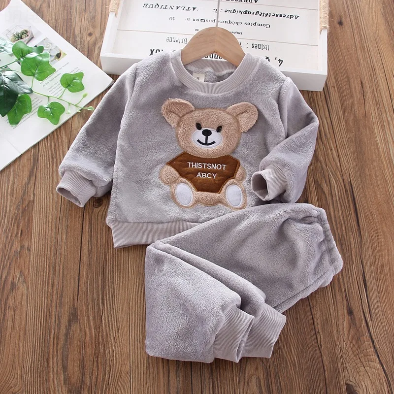 Autumn Winter Toddler Homewear Flannel Pajamas Baby Girl's Clothes Sets Warm children's Clothing Plush soft Infant Sleepwear Sui |