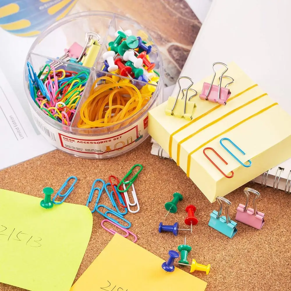 

Color Metal Binder Clips Set Binding Tools Push Pins Paper Clip Rubber Band Stationery Office Accessories School Supplies F036