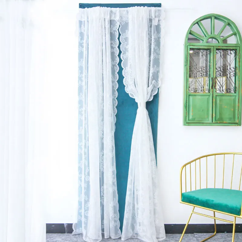 

White Short Curtain Tulle Window Curtains For Bedroom Kitchen European Floral Lace Sheer Voile Curtain For Living Room Wedding