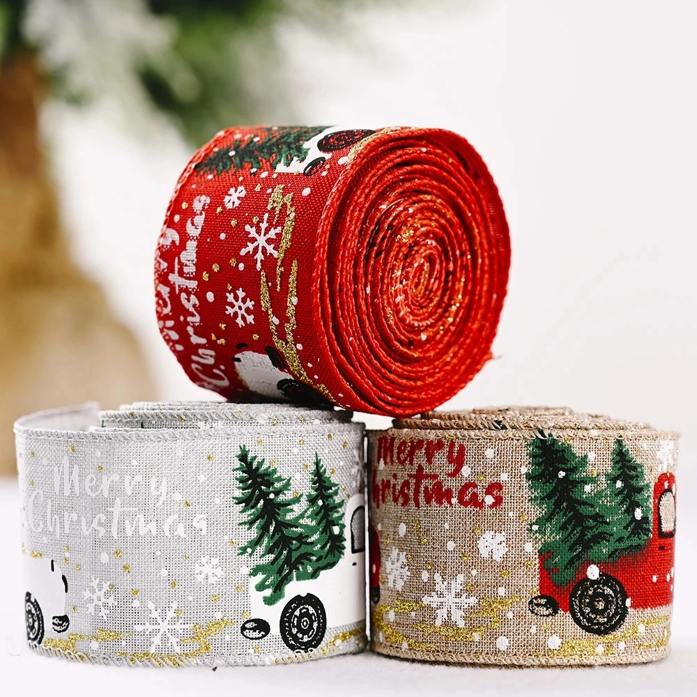 

5M/Roll Christmas Weaving Ribbon With Wired Edge Xmas Gift Box Package Decoration Christmas Tree Ribbon Wreath Bows 2022