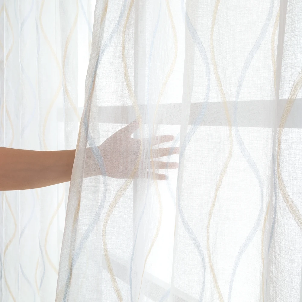 

MILING Europe Embroidered Wave Sheers Curtains for Living Room Window Treatments Luxury Tulle Bedroom Screen Drapes