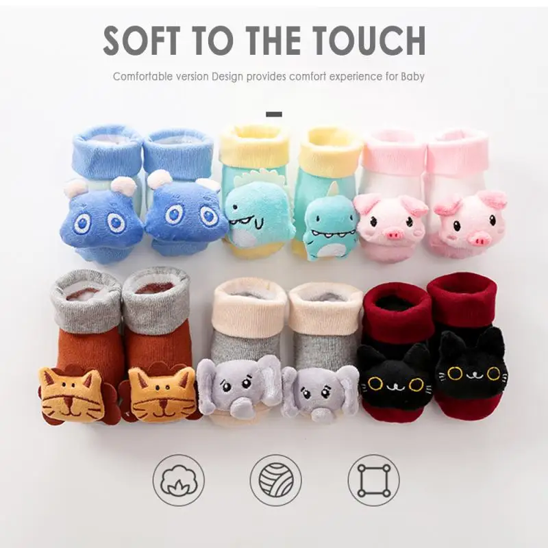

Fashion Animal Newborn Cute 0-6-12month Baby Soft Socks Floor Non-slip Cotton Cartoon Doll Socks With Bells For Baby Girls Boys