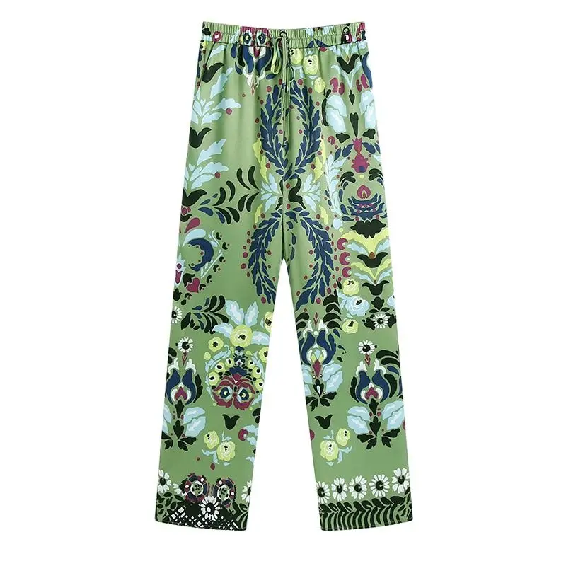 

Женские широкие брюки с принтом REUL Za, винтажные брюки с высокой эластичной талией, со шнурком и карманами для ягодиц, 2021