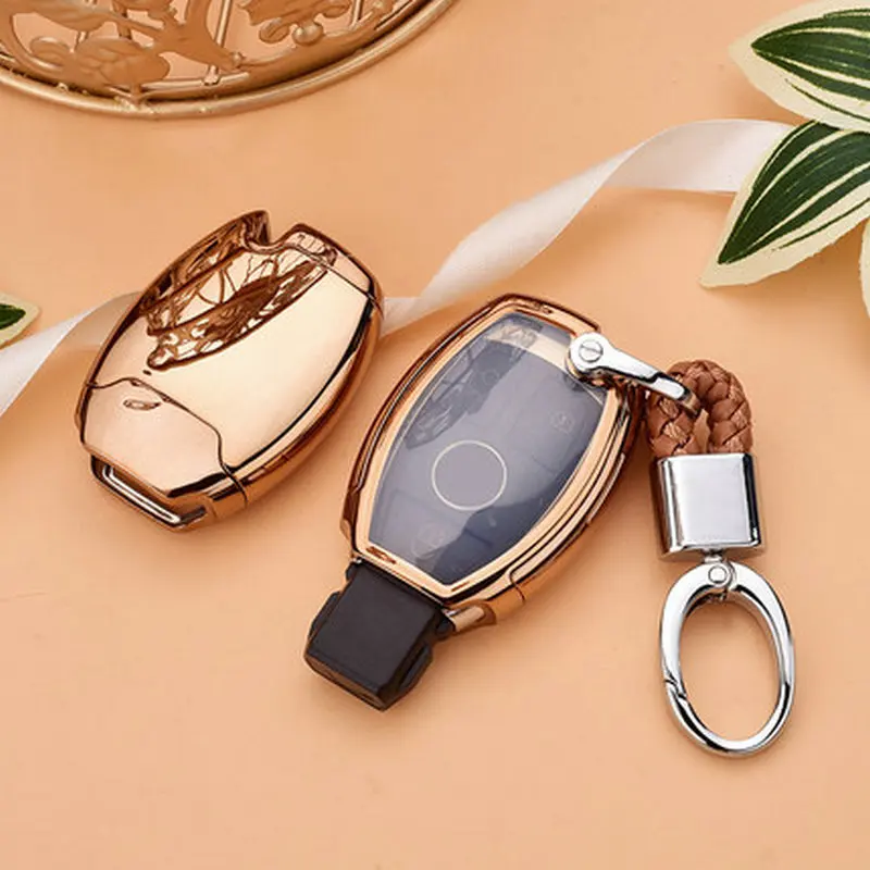 gold with keychain Высокое качество PC+ TPU чехол для ключей защитный чехол для Mercedes benz A B R G Class GLK gla w204 W251 W463 W176 - Название цвета: gold with keychain