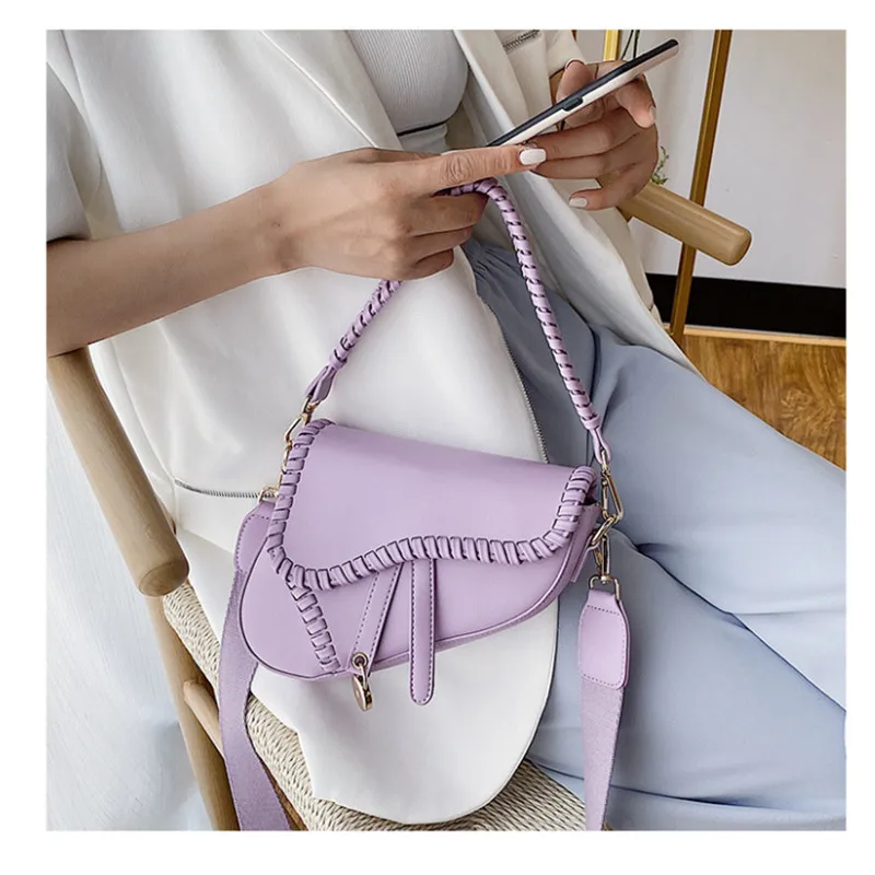 

2021 Fashion Saddle Women Bag Female One Shoulder Handle Trend Casual Hasp Zipper PU Material Polyester Inside Lock Ornament Bag